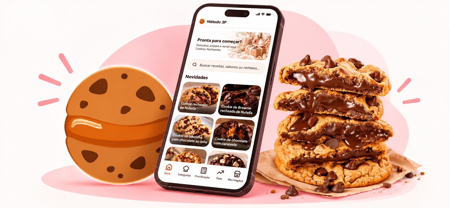 Tela do aplicativo Método 3P com receitas, precificação e rota de vendas