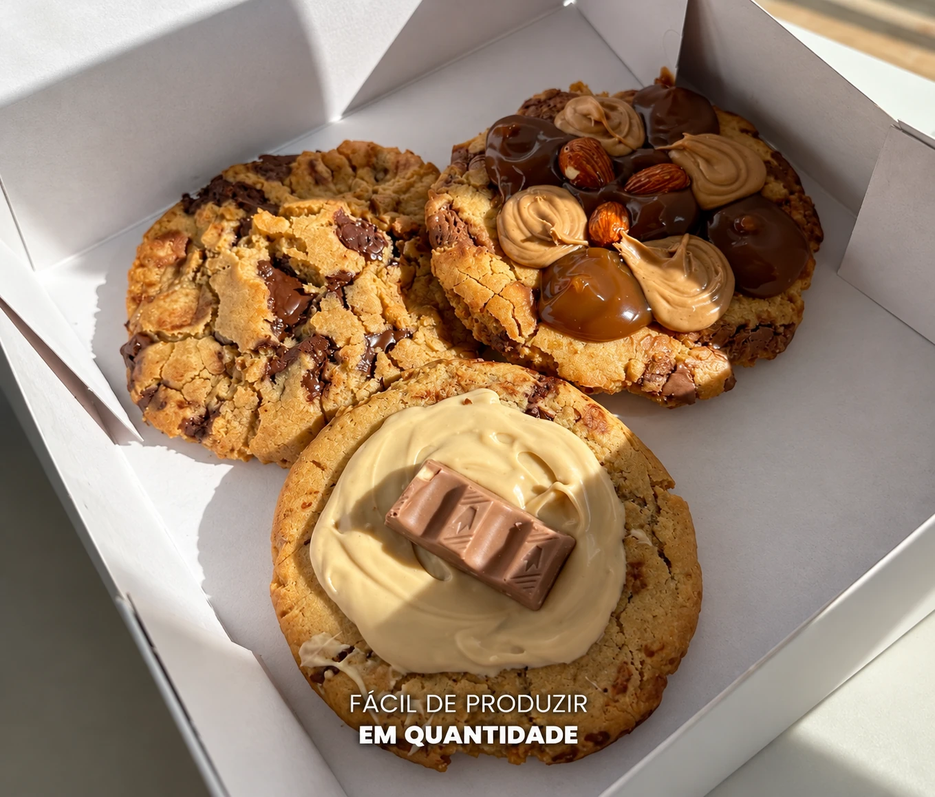 Cookies com diferentes coberturas — fácil de produzir em quantidade